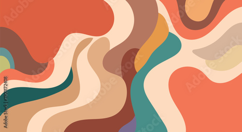 Abstract retro pattern with flowing curves in warm earthy tones
