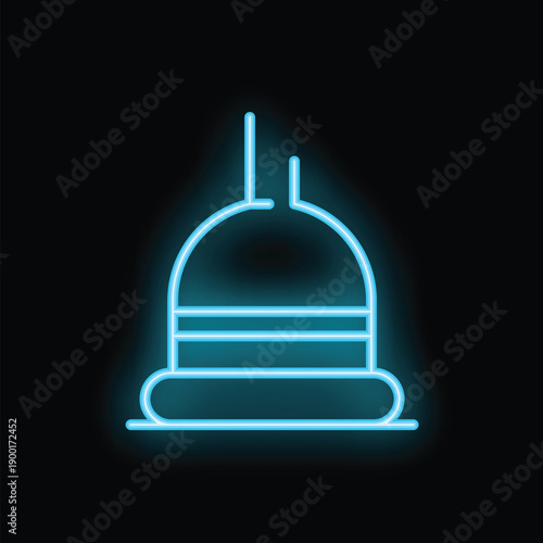 Bright glowing neon line menstrual cup icon isolated on black background. Vector illustration