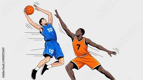 Basketball players in action a dynamic vector illustration