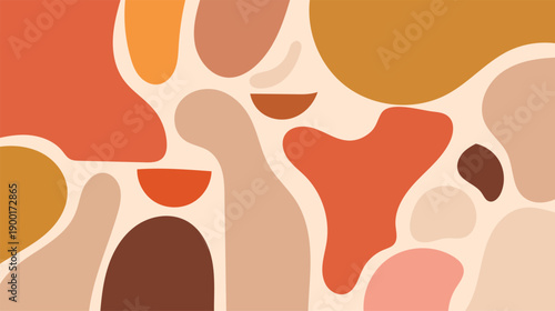 Abstract arrangement of overlapping organic shapes in warm earth tones