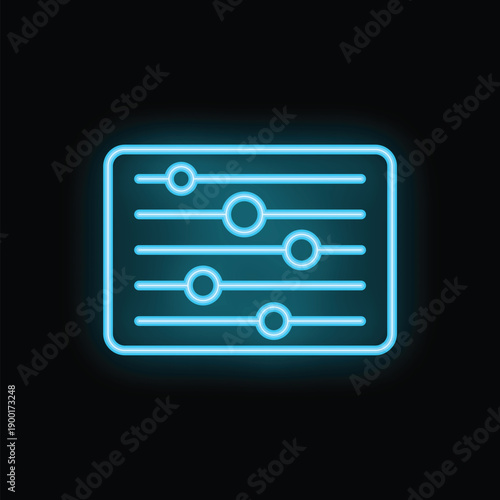 Vibrant neon icon representing a control panel, featuring adjustable sliders and knobs, symbolizes customization and precise control