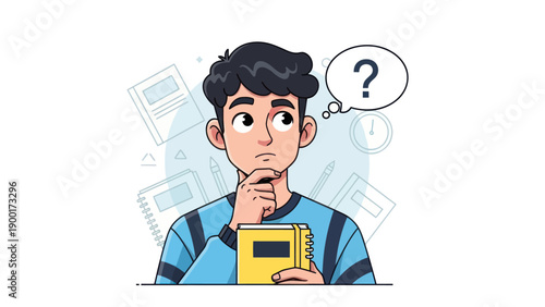 Young man thinking with question mark bubble illustration vector