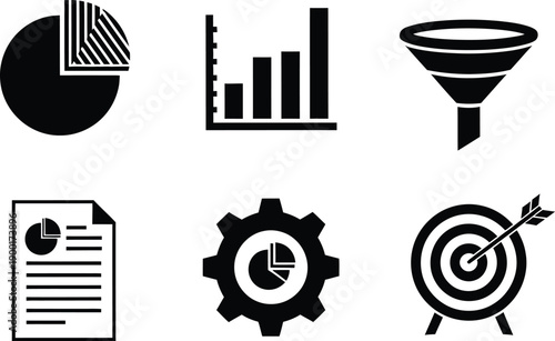 Business analytics and marketing icon set chart graph funnel report