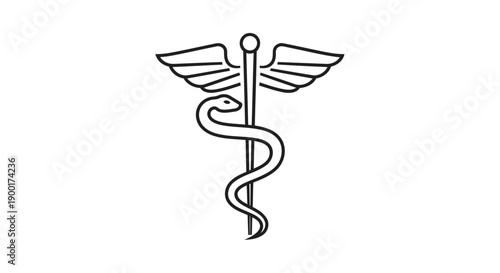 Rod of Asclepius medical symbol with snakes and wings
