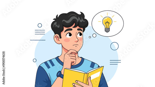 Young man thinking with light bulb idea concept vector illustration