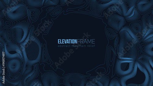 Abstract contour mountain elevation landscape map. Abstract minimal relief topographic map. Terrain contour vector grid with a central place for text.