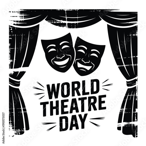 World Theatre Day illustration with comedy tragedy masks and curtains  theatre day