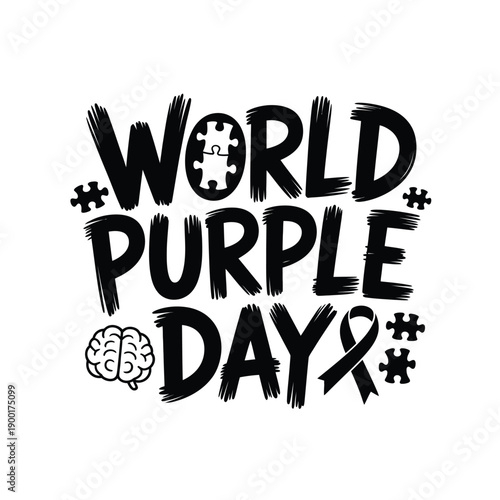 World Purple Day awareness campaign logo with puzzle pieces and brain