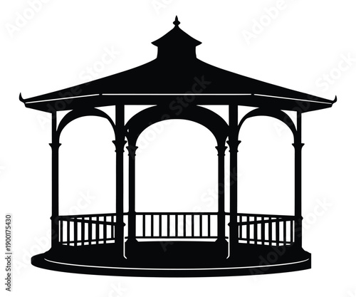 Elegant black silhouette of a classic gazebo with ornate details