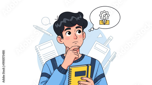 Young man thinking with lightbulb idea vector illustration