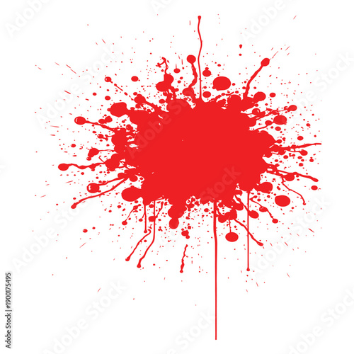 Vibrant red paint splatter on white background for creative design