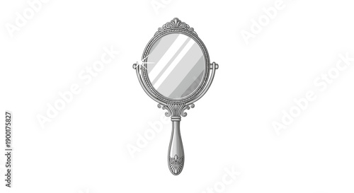 Beautiful vintage oval hand mirror with an ornate silver frame and handle, reflecting a sparkling light.