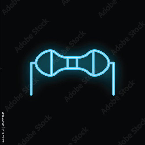 Blue neon sign depicting an electronic resistor glowing on black background