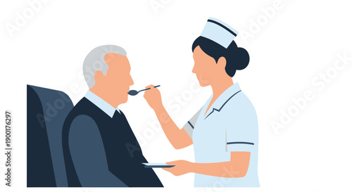 Nurse assisting an elderly man with eating providing healthcare support