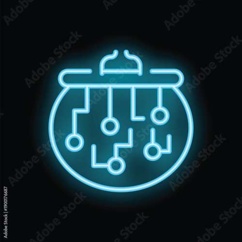 Glowing neon blue digital wallet icon representing online payment systems and financial technology