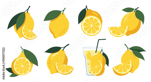 Vibrant collection of fresh lemons and refreshing lemonade, perfect for summer drinks, healthy eating, and vibrant culinary designs