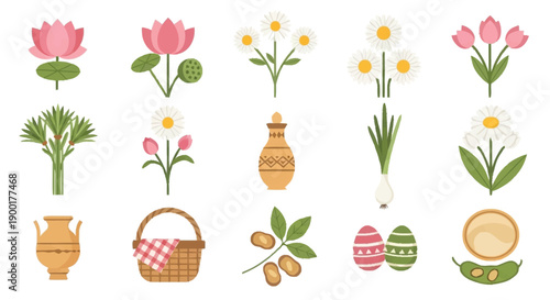 Colorful easter spring flowers eggs vase basket