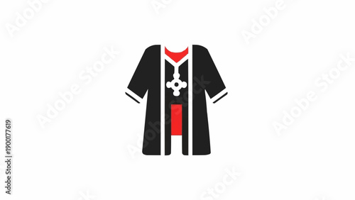 Black Clerical Robe with Red and White Accents.