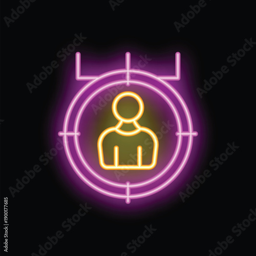 Neon sign is glowing on a wall, representing the concept of targeting customers