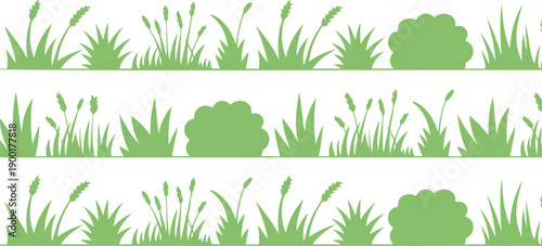 Green Grass and Bush Silhouette Vector Set with Natural Plant Shapes
