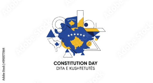 Constitution Day Kosovo map with geometric shapes Dita e Kushtetutes