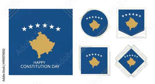 Kosovo constitution day greeting cards with map and stars