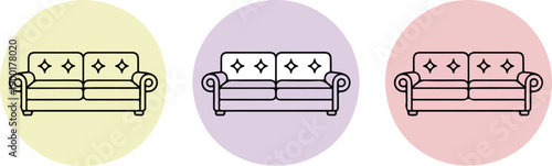 Modern Sofa Couch Icon Set in Pastel Oval Style for Living Room Interior Design