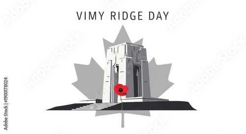 Vimy Ridge Day memorial monument with red poppy and maple leaf