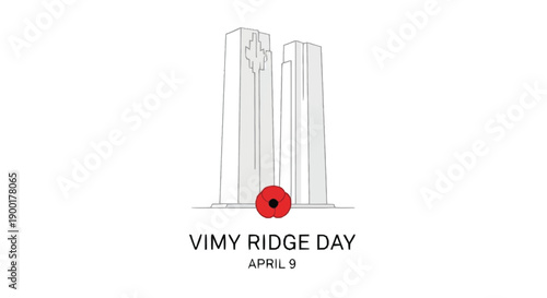 Vimy Ridge Day monument with red poppy April 9