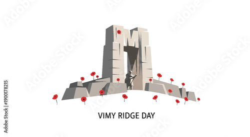 Vimy Ridge monument with poppies and soldier War I