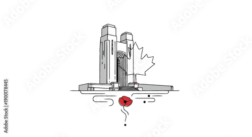 Toronto skyline with C N Tower and poppy CN Tower city skyline red flower