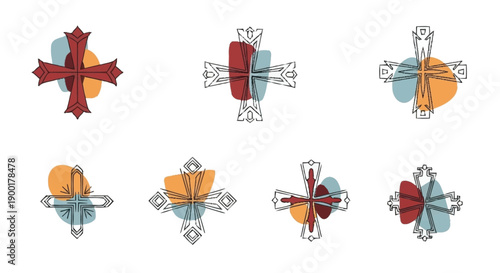 Various Cross Symbols with Colorful Abstract Backgrounds