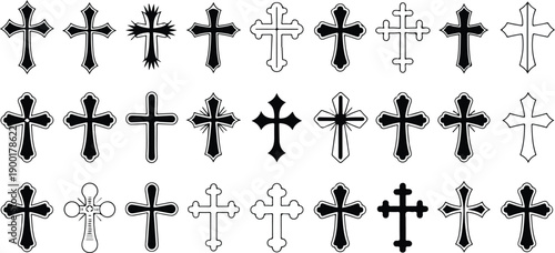 Detailed Religious Cross Icon Set for Spiritual Art and Tattoo Design