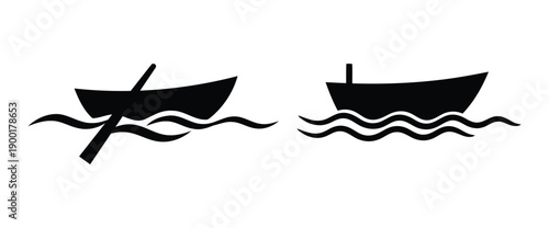 Simple boat icons on wavy water background