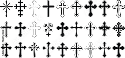 Detailed Religious Cross Icon Set for Spiritual Art and Tattoo Design