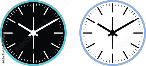 Modern Minimal Wall Clock Icon Set with Light and Dark Analog Designs