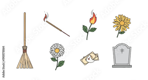 Broom matchsticks flowers tombstone snacks cartoon