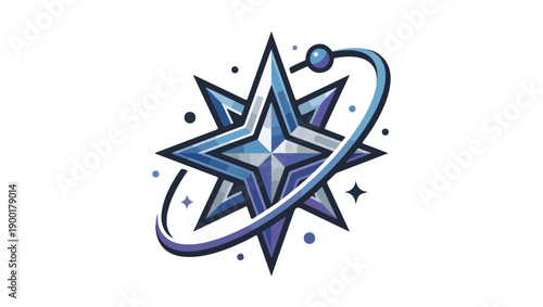 Futuristic Space Star Emblem Vector Logo on White Background  Sci-Fi Orbital Symbol, futuristic emblem, space logo, star emblem, orbital design, celestial logo, modern vector logo, 3d Star,  