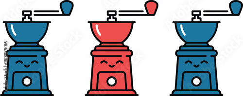 Classic Manual Coffee Grinder Outline Icon Set for Barista and Brewing Tools