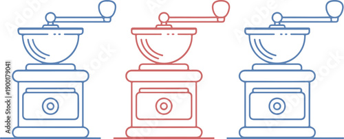 Classic Manual Coffee Grinder Outline Icon Set for Barista and Brewing Tools