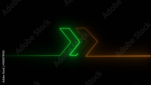 Glowing neon line right arrow icon animation, 2 arrow animated, two color neon 4K Video motion graphic animation.