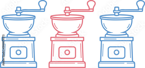 Classic Manual Coffee Grinder Outline Icon Set for Barista and Brewing Tools