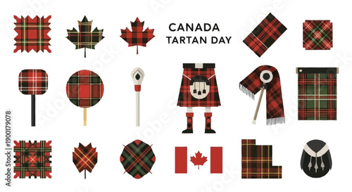 Canada Tartan Day plaid patterns and accessories maple leaf bagpipe