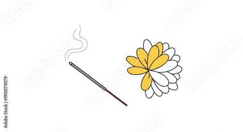 Incense stick and flower yellow and white petals smoke