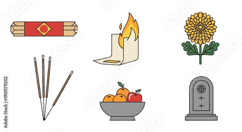 Incense sticks and offerings for ancestor worship Chinese culture