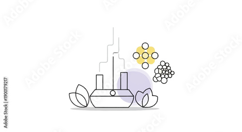 Factory with smokestacks and flowers industrial pollution