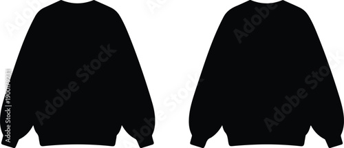 Blue Crewneck Sweatshirt Technical Flat Vector with Dropped Shoulder and Bubble Sleeves