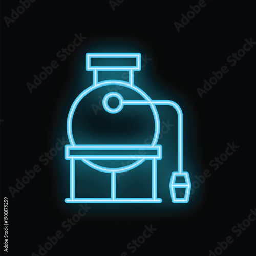 Glowing neon line septic tank icon isolated on black background vector illustration outline icon