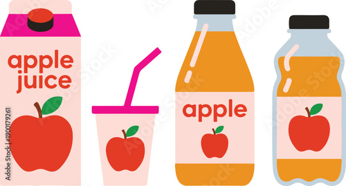 Apple Juice Packaging Vector Set with Carton Box and Bottle Designs