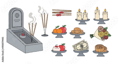 Chinese tomb offerings food incense candles